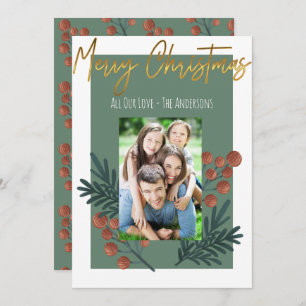 Merry Christmas Sage Green Photo Flat Holiday Card