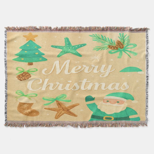 Merry Christmas Sage Green Throw Blanket (Front)