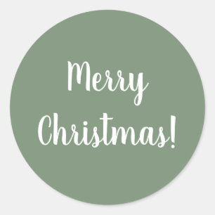 Merry Christmas Sage Green Typography Festive Classic Round Sticker