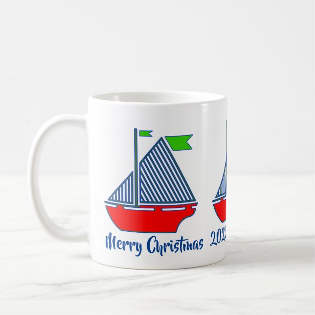 Merry Christmas Sailboat Mug (Left)