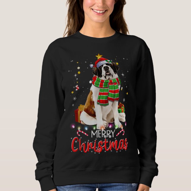 Merry Christmas Saint Bernard Santa Hat Tree Light Sweatshirt (Front)