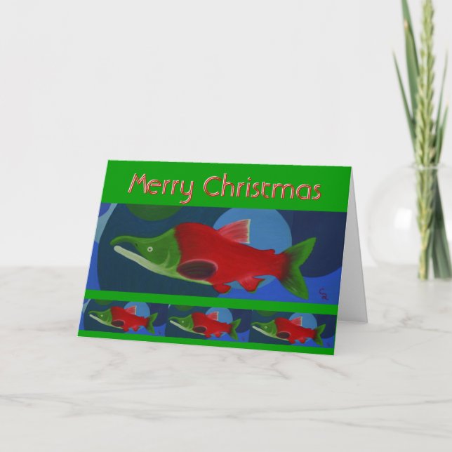 Merry Christmas Salmon Holiday Card (Front)