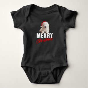 Merry Christmas Samoyed Dog with Santa Hat Baby Bodysuit
