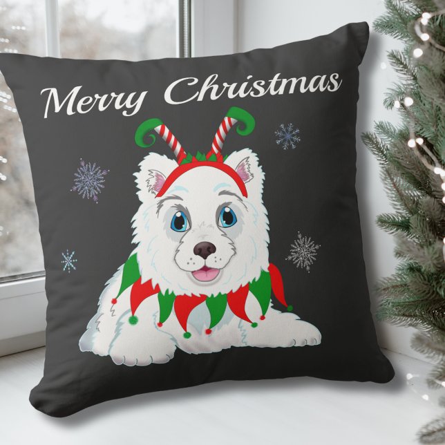 Merry Christmas Samoyed With Elf Headband Cushion (Creator Uploaded)
