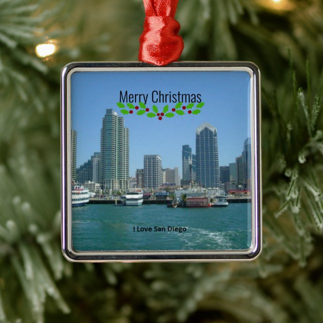 Merry Christmas, San Diego skyline, Metal Tree Decoration (Tree)