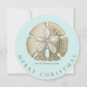 Merry Christmas Sand Dollar Turquoise Coastal Card