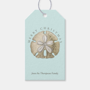 Merry Christmas Sand Dollar Turquoise Coastal Gift Tags