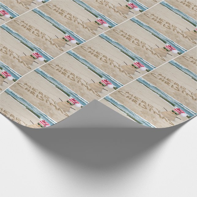 Merry Christmas sand man on beach Wrapping Paper (Corner)