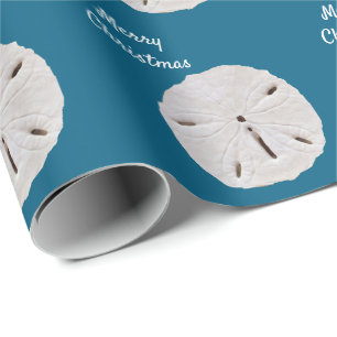 Merry Christmas Sanddollar Ocean Blue Beach 2025 Wrapping Paper