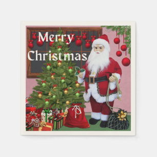 Merry Christmas Santa and Christmas Tree Napkin