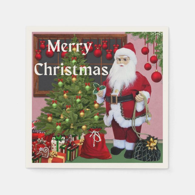  Merry Christmas Santa and Christmas Tree      Napkin (Front)