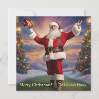 Merry Christmas Santa and Christmas Trees  Holiday Card