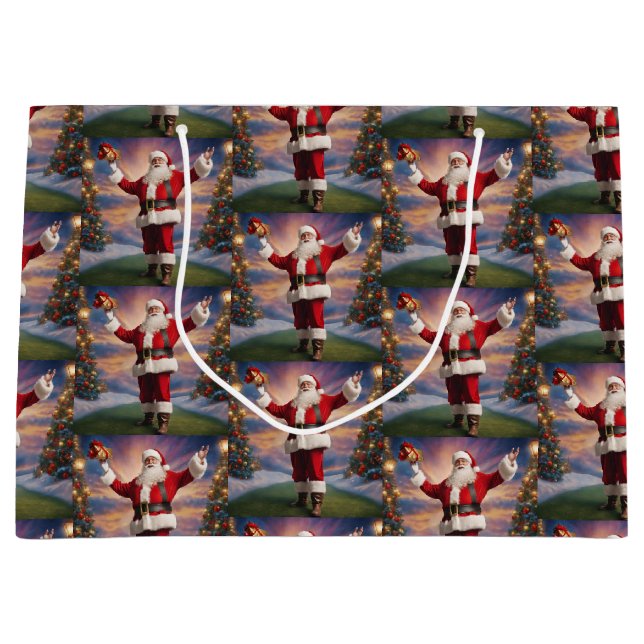 Merry Christmas Santa and Christmas Trees  Large Gift Bag (Front)