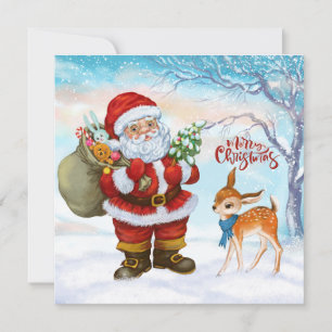 Merry Christmas Santa and Deer Holiday Card
