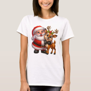 Merry Christmas Santa and Deer T-shirt
