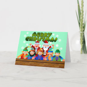 Merry Christmas Santa and Elves Holiday Card