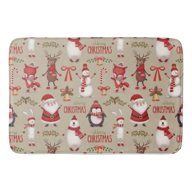 Merry Christmas Santa And Friends Bath Mat (Front)