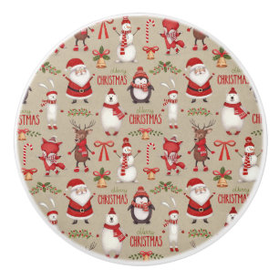 Merry Christmas Santa And Friends Ceramic Knob