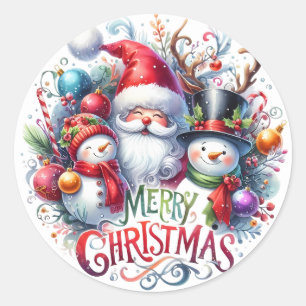 Merry Christmas Santa And Friends Classic Round Sticker