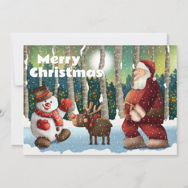 Merry Christmas Santa and Friends  Holiday Card (Front)
