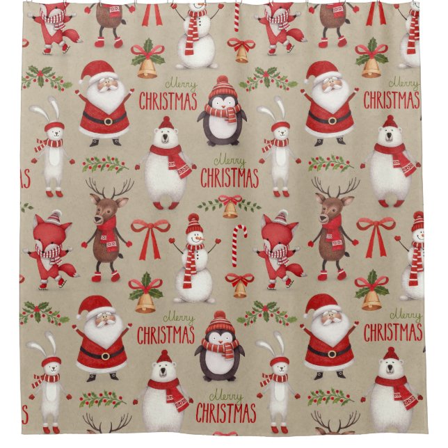 Merry Christmas Santa And Friends Shower Curtain (Front)