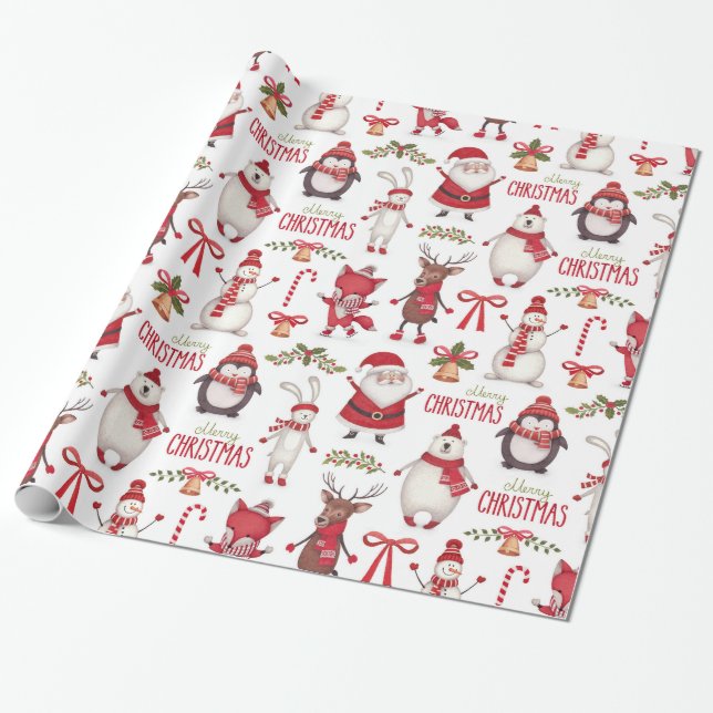 Merry Christmas Santa And Friends Wrapping Paper (Unrolled)