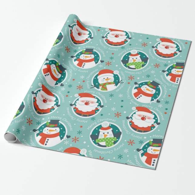 Merry Christmas Santa And Friends Wrapping Paper (Unrolled)