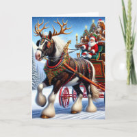Merry Christmas Santa and His Horse With Antlers