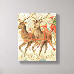 Merry Christmas (Santa and his Reindeer) Canvas Print