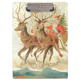 Merry Christmas (Santa and his Reindeer) Clipboard