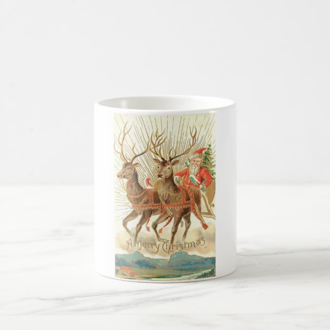 Merry Christmas (Santa and his Reindeer) Coffee Mug (Center)