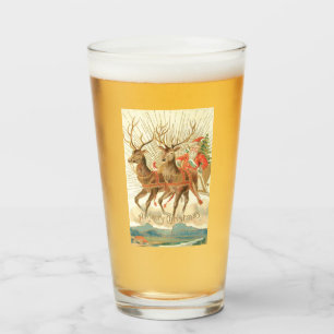 Merry Christmas (Santa and his Reindeer) Glass