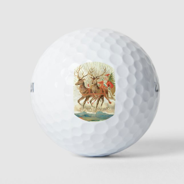 Merry Christmas (Santa and his Reindeer) Golf Balls (Front)
