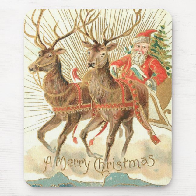 Merry Christmas (Santa and his Reindeer) Mouse Mat (Front)