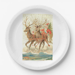 Merry Christmas (Santa and his Reindeer) Paper Plate