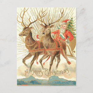 Merry Christmas (Santa and his Reindeer) Postcard