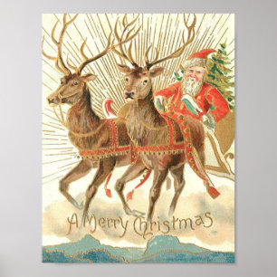 Merry Christmas (Santa and his Reindeer) Poster