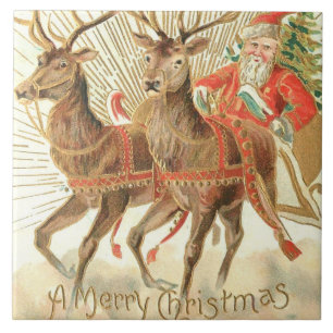 Merry Christmas (Santa and his Reindeer) Tile