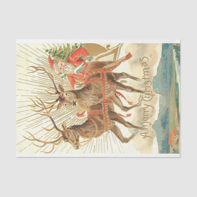 Merry Christmas (Santa and his Reindeer) Tissue Paper (Front)