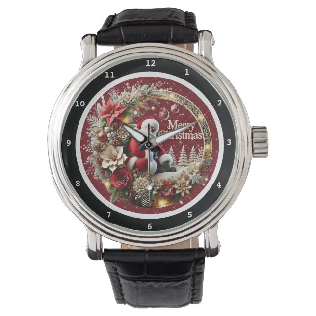 Merry Christmas Santa and Holiday Wreath Watch (Front)