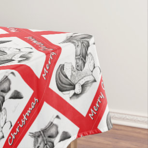 Merry Christmas Santa and Horse Tablecloth