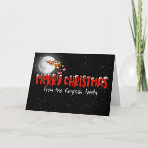 Merry Christmas Santa and Moon Holiday Card