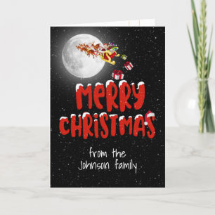 Merry Christmas Santa and Moon  Holiday Card