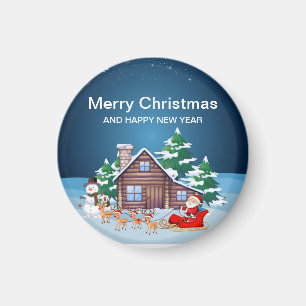 Merry christmas - santa and reindeer magnet