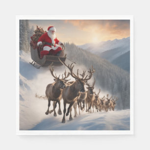 Merry Christmas Santa and Reindeer Napkin