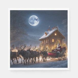 Merry Christmas Santa and Reindeer Napkin