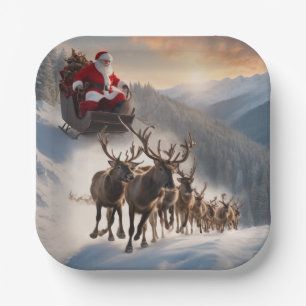 Merry Christmas Santa and Reindeer  Paper Plate