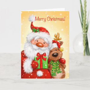 Merry Christmas, Santa and Reindeer portrait Card
