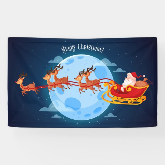 Merry Christmas Santa and Sleigh Banner (Horizontal)