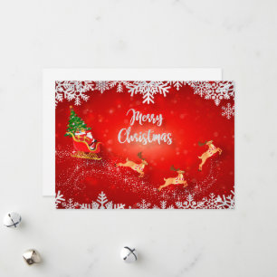 Merry Christmas Santa and Sleigh  Holiday Card